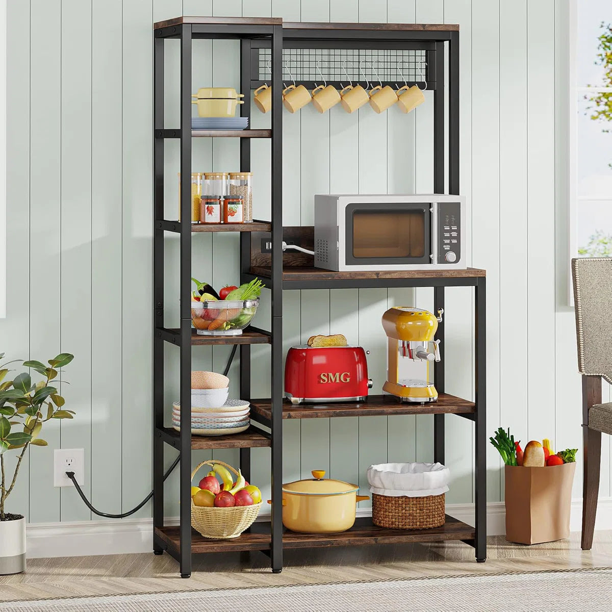 Kitchen Rack: Kitchen Baker's Rack, Freestanding Storage Shelf with USB Ports and Power Outlets