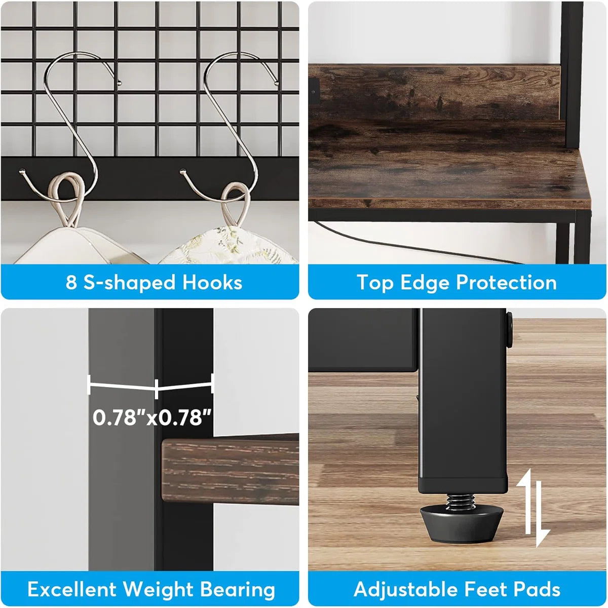 Kitchen Rack: Kitchen Baker's Rack, Freestanding Storage Shelf with USB Ports and Power Outlets