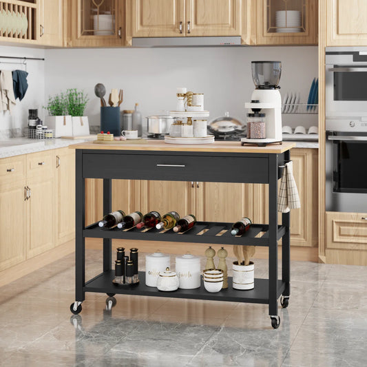Kitchen Rack: Kitchen Island Cart with Open Shelves, Towel Rack, and Adjustable Storage