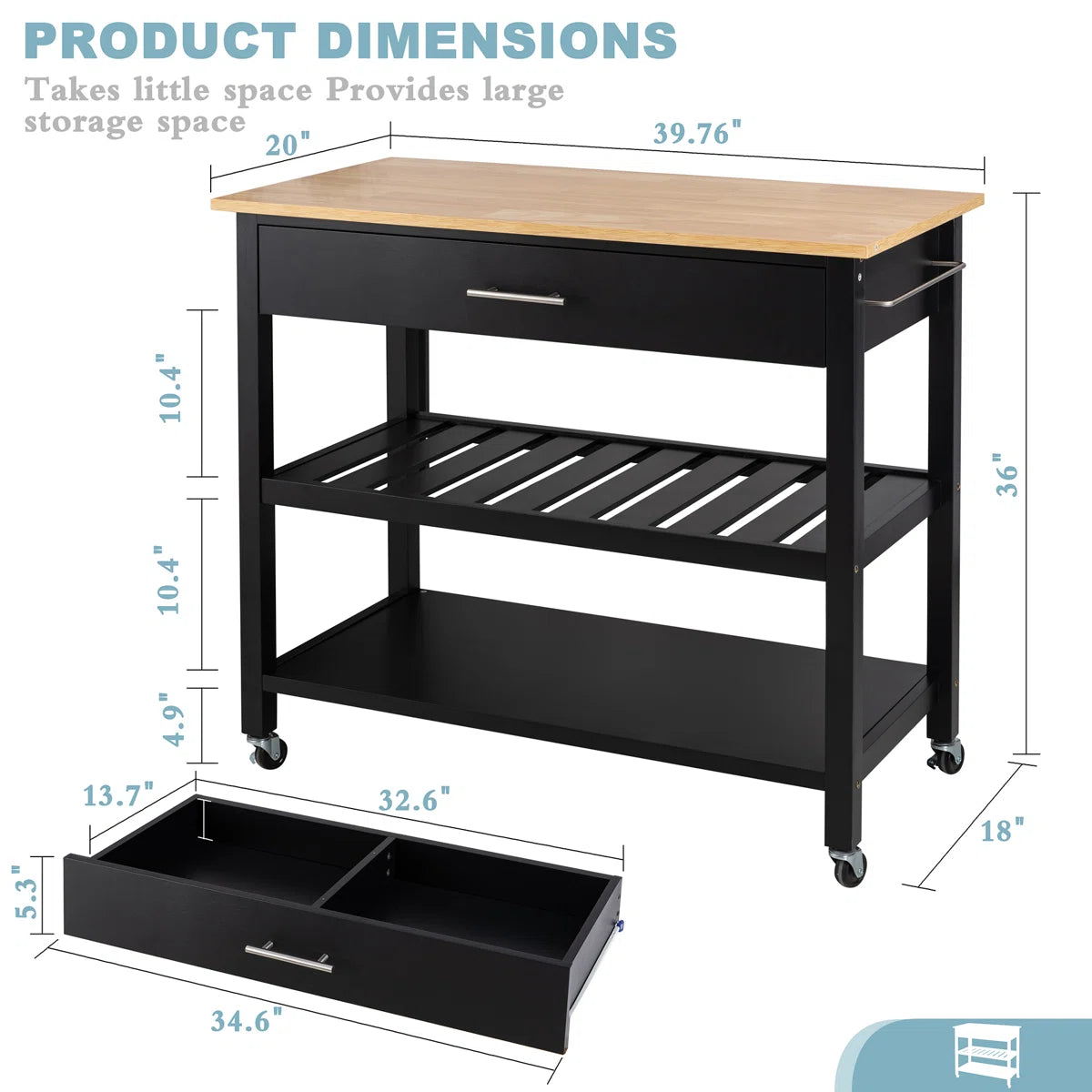 Kitchen Rack: Kitchen Island Cart with Open Shelves, Towel Rack, and Adjustable Storage