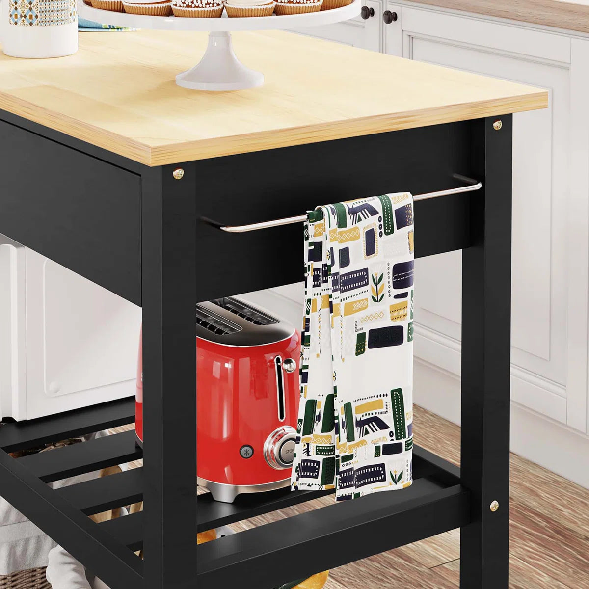 Kitchen Rack: Kitchen Island Cart with Open Shelves, Towel Rack, and Adjustable Storage