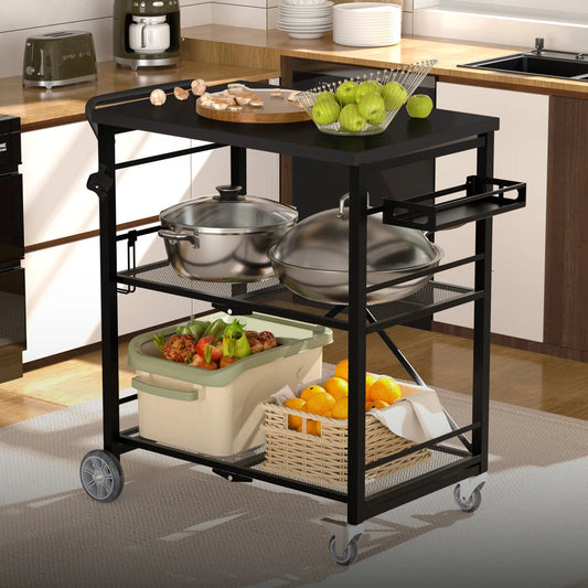 Kitchen Rack: Kitchen Island Rolling Cart Island with Stainless Steel Top and Locking Wheels