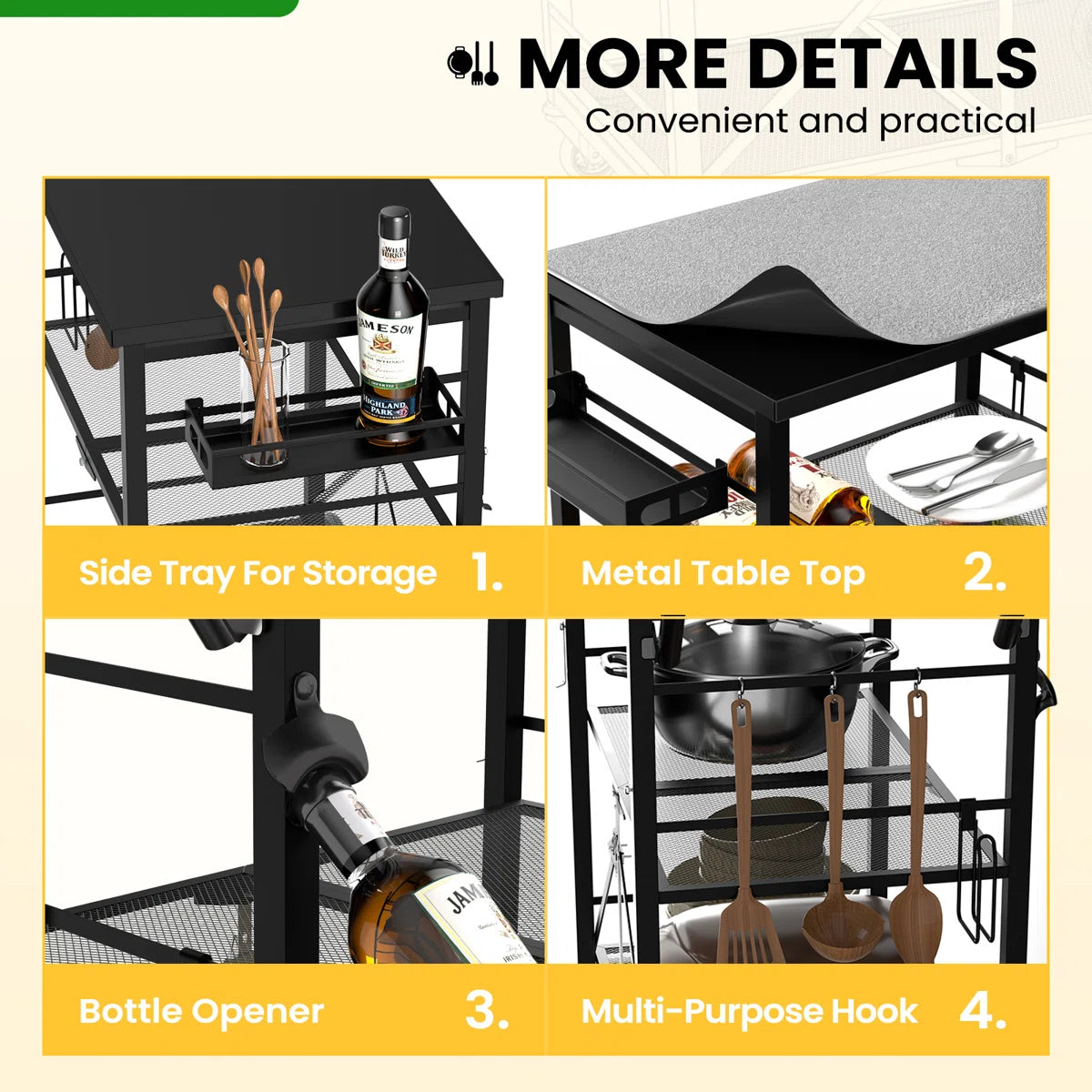 Kitchen Rack: Kitchen Island Rolling Cart Island with Stainless Steel Top and Locking Wheels