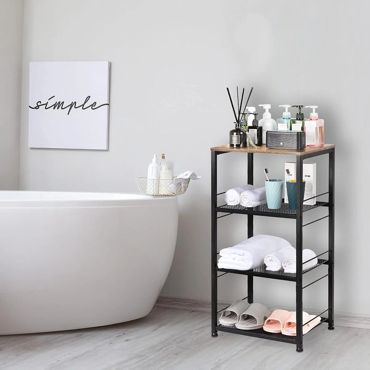 Kitchen Racks: 4-tier kitchen baker’s rack cart with wheels, wood island storage for home use