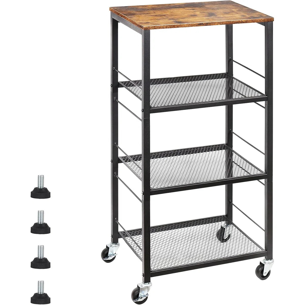 Kitchen Racks: 4-tier kitchen baker’s rack cart with wheels, wood island storage for home use