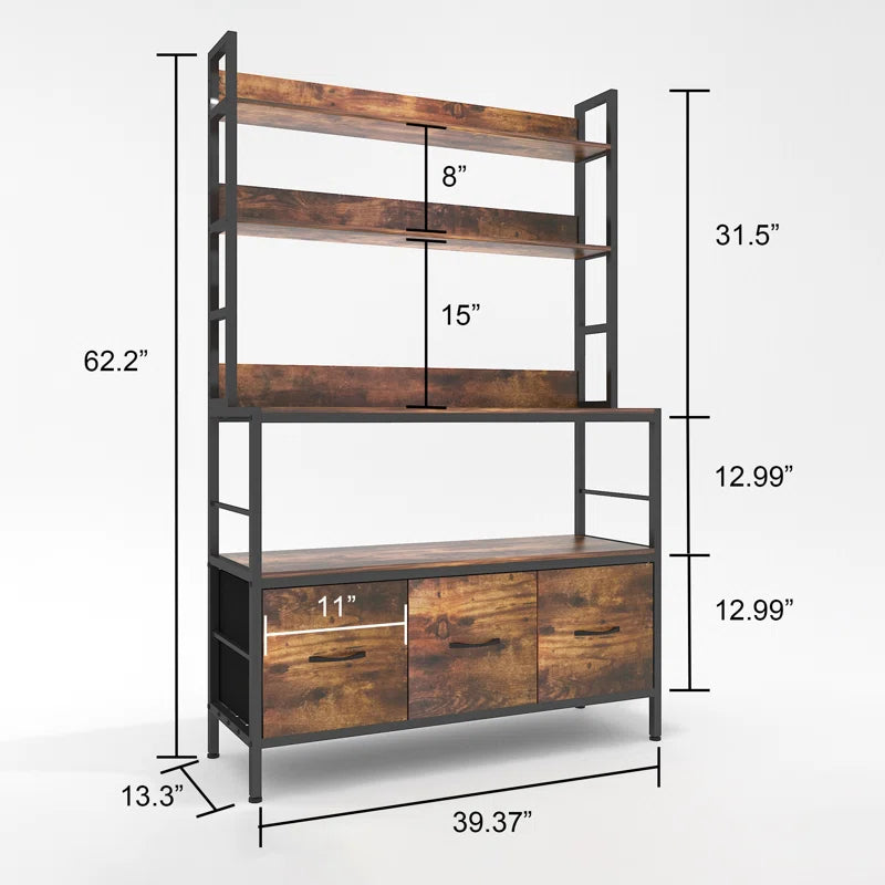 Kitchen Racks: A kitchen baker's rack including 4 fabric drawers and shelves for storing microwaves
