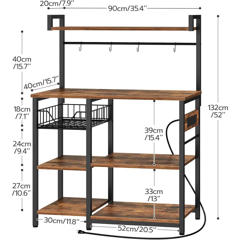 Microwave Stands: Kitchen Bakers Rack With Power Outlets, Shelves, Microwave Stand