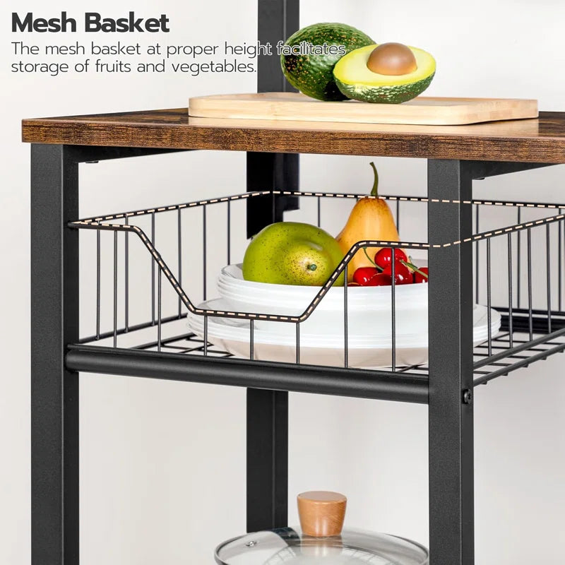 Microwave Stands: Kitchen Bakers Rack With Power Outlets, Shelves, Microwave Stand