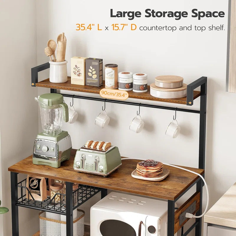 Microwave Stands: Kitchen Bakers Rack With Power Outlets, Shelves, Microwave Stand