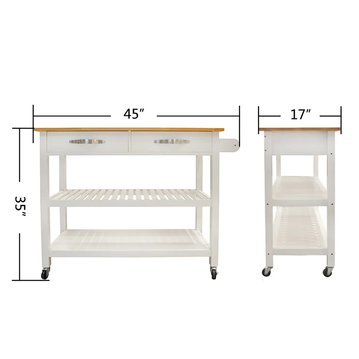 Kitchen Island Table: 45" Wide Solid Wood Kitchen Cart with Drawers, Shelves & Towel Rack