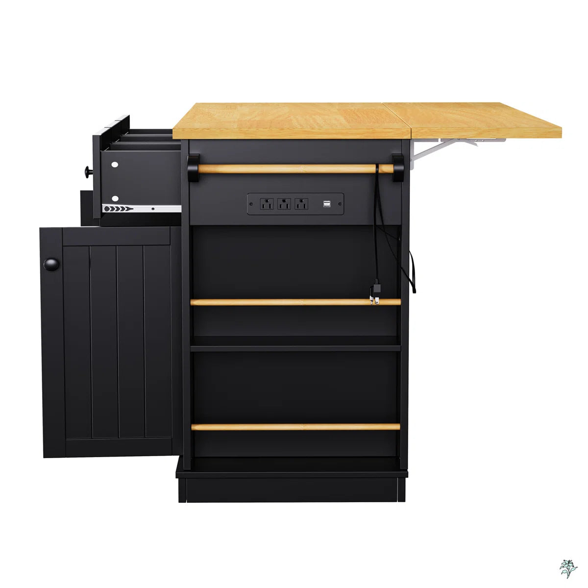 Kitchen Island Table: 53.14'' Modern Farmhouse Kitchen Cart with Drop Leaf, Barn Doors & Charging Station