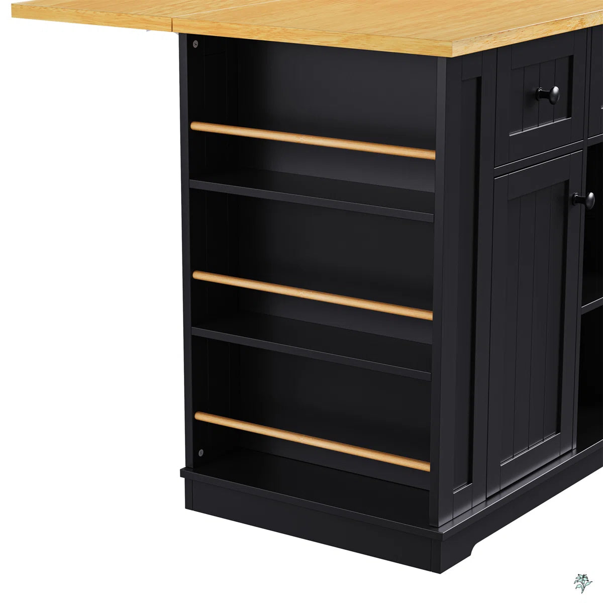 Kitchen Island Table: 53.14'' Modern Farmhouse Kitchen Cart with Drop Leaf, Barn Doors & Charging Station