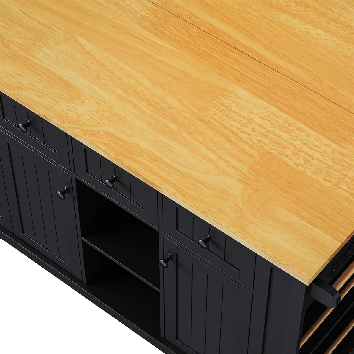 Kitchen Island Table: 53.14'' Modern Farmhouse Kitchen Cart with Drop Leaf, Barn Doors & Charging Station