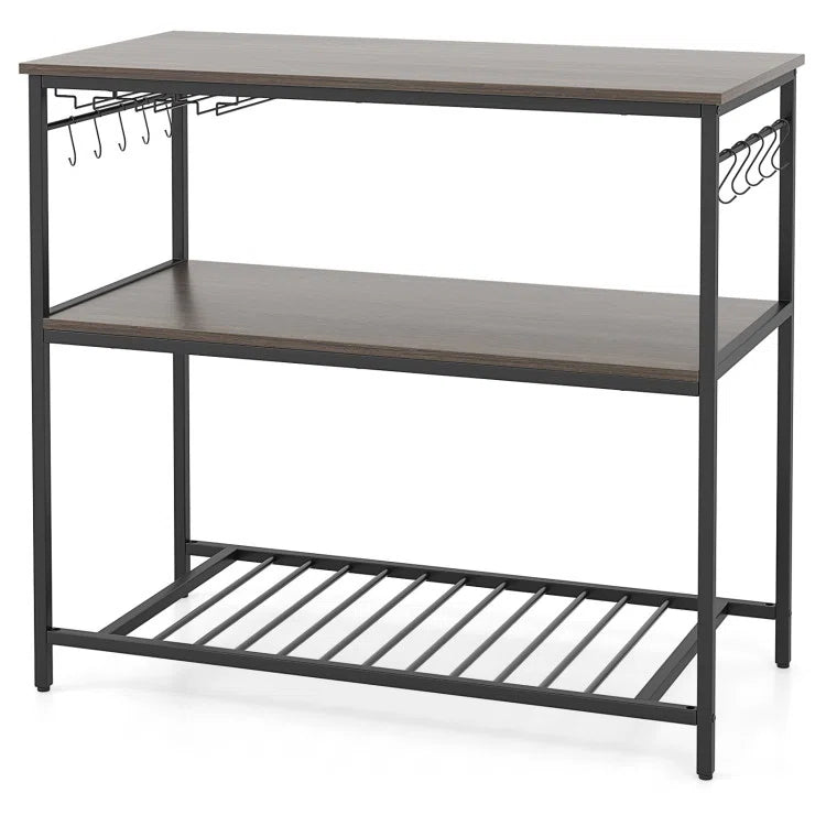 Kitchen Racks: 3 Shelves, Ten Hooks, and Wine Glass Holders on a Kitchen Island