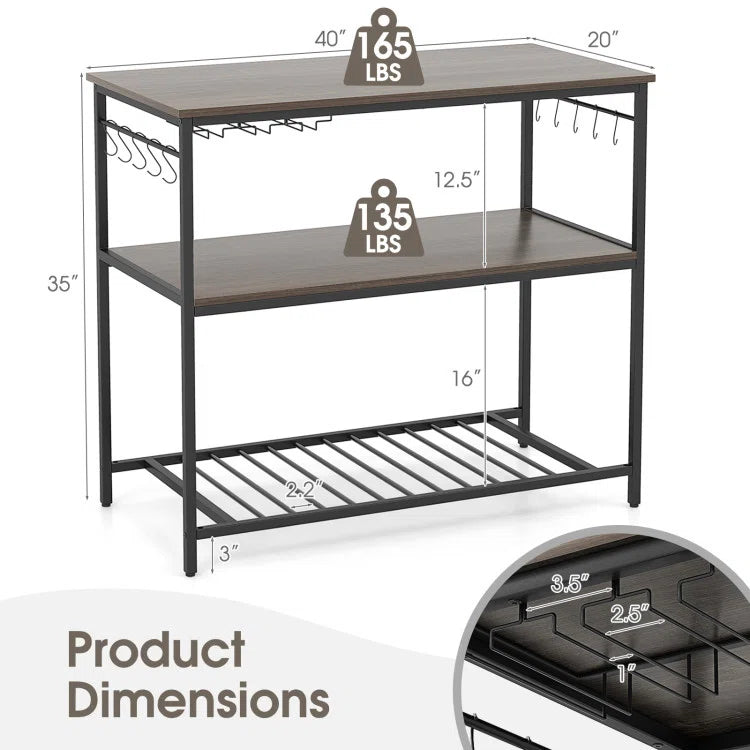 Kitchen Racks: 3 Shelves, Ten Hooks, and Wine Glass Holders on a Kitchen Island