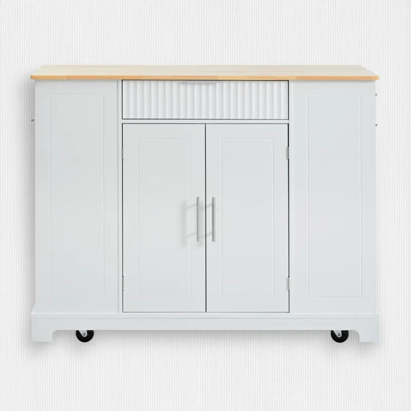Kitchen Island Table: Tilt-Out Trash Cabinet with Charging Station & Storage Drawers