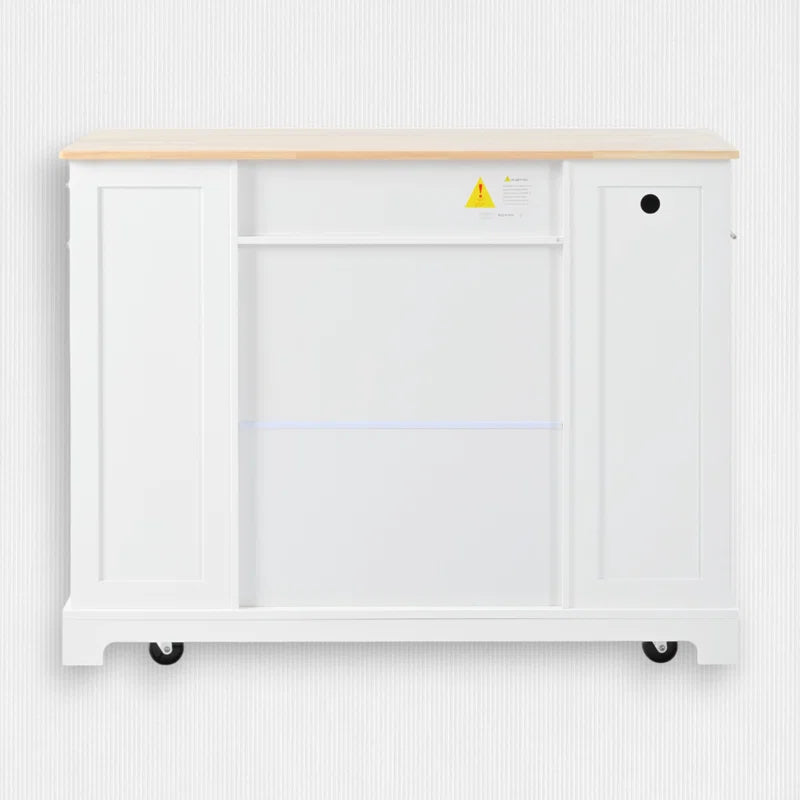 Kitchen Island Table: Tilt-Out Trash Cabinet with Charging Station & Storage Drawers