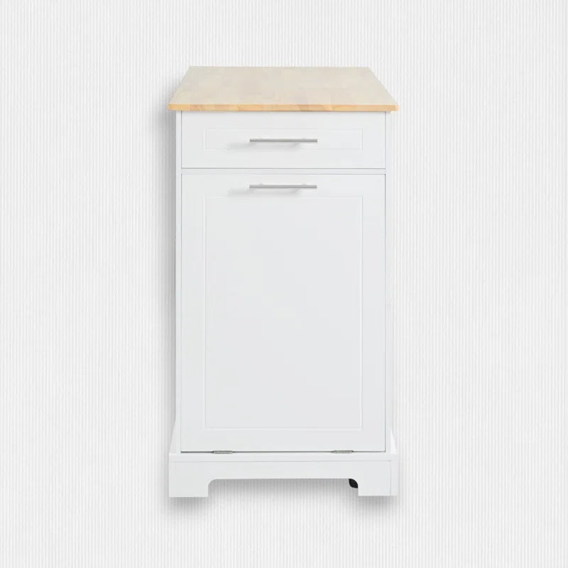 Kitchen Island Table: Tilt-Out Trash Cabinet with Charging Station & Storage Drawers