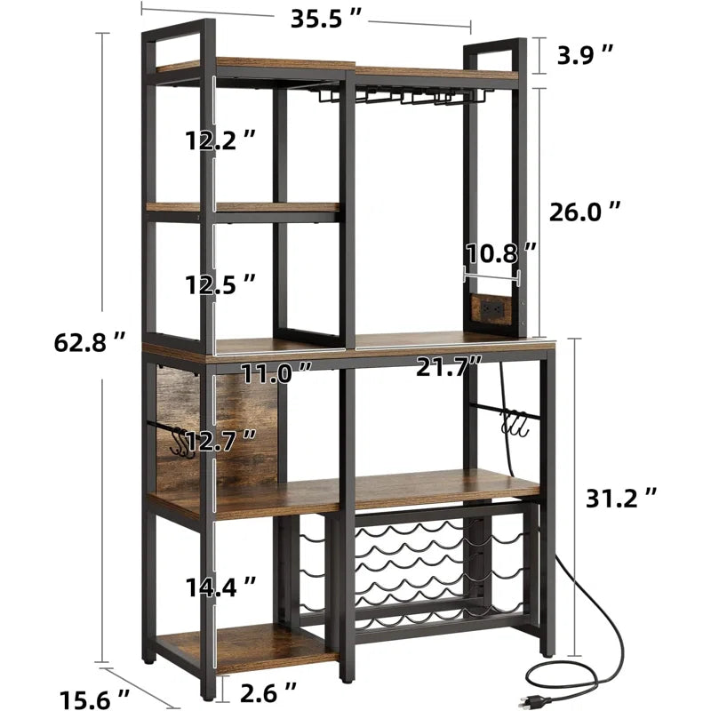 Kitchen Racks: Modern Rustic Bar Stand with Open Shelving, Wine Storage, and Glass Rack