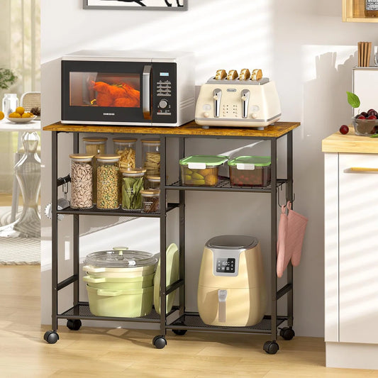 Kitchen Racks: Kitchen Microwave Cart, and Microwave Stand with Adjustable Shelf Rolling Storage Kitchen Baker's Rack with Wheels Living Room Cart Organizer Shelf