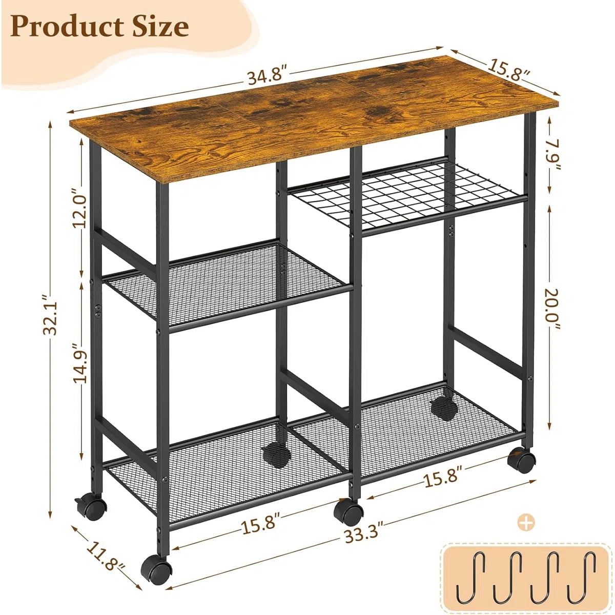 Kitchen Racks: Kitchen Microwave Cart, and Microwave Stand with Adjustable Shelf Rolling Storage Kitchen Baker's Rack with Wheels Living Room Cart Organizer Shelf