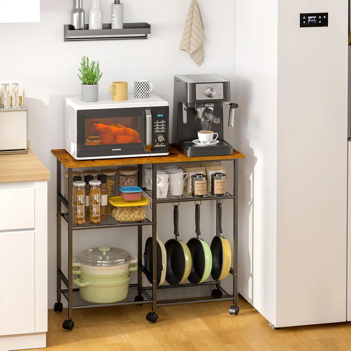 Kitchen Racks: Kitchen Microwave Cart, and Microwave Stand with Adjustable Shelf Rolling Storage Kitchen Baker's Rack with Wheels Living Room Cart Organizer Shelf