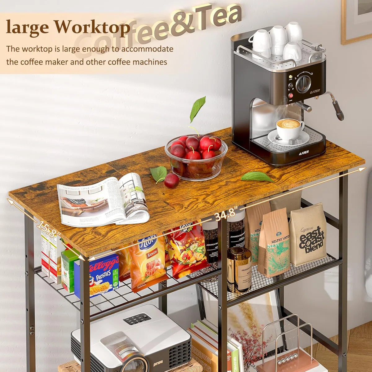 Kitchen Racks: Kitchen Microwave Cart, and Microwave Stand with Adjustable Shelf Rolling Storage Kitchen Baker's Rack with Wheels Living Room Cart Organizer Shelf