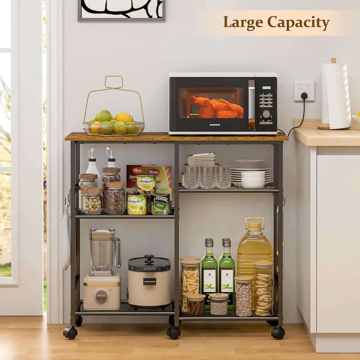 Kitchen Racks: Kitchen Microwave Cart, and Microwave Stand with Adjustable Shelf Rolling Storage Kitchen Baker's Rack with Wheels Living Room Cart Organizer Shelf