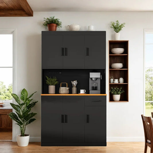 Microwave Stands:  71" Kitchen Pantry and Microwave Stand Combo with Built-in Power Outlet