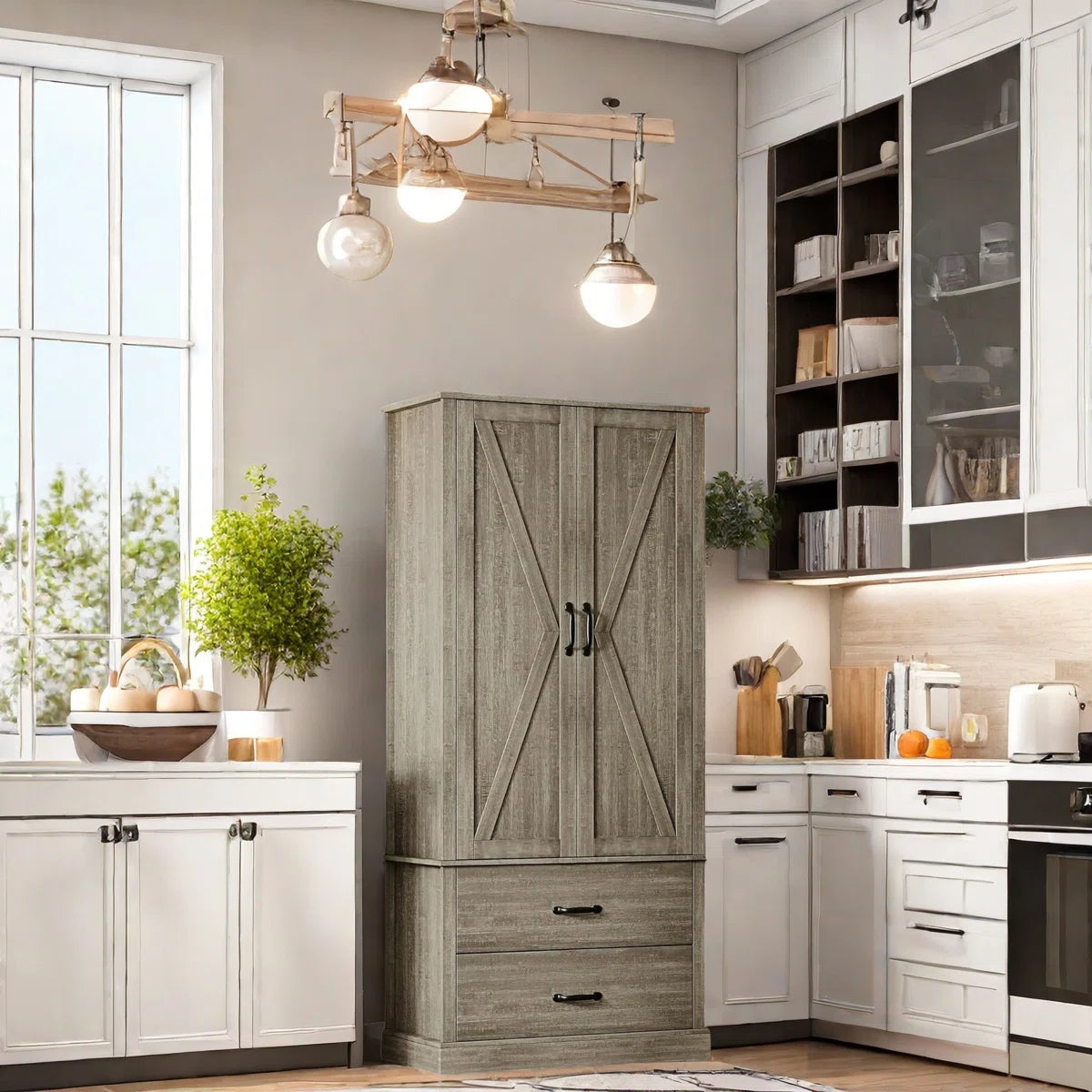 Microwave Stands: Kitchen Pantry Cabinet With Doors And Shelves – Freestanding Tall Microwave Stands for Efficient Storage