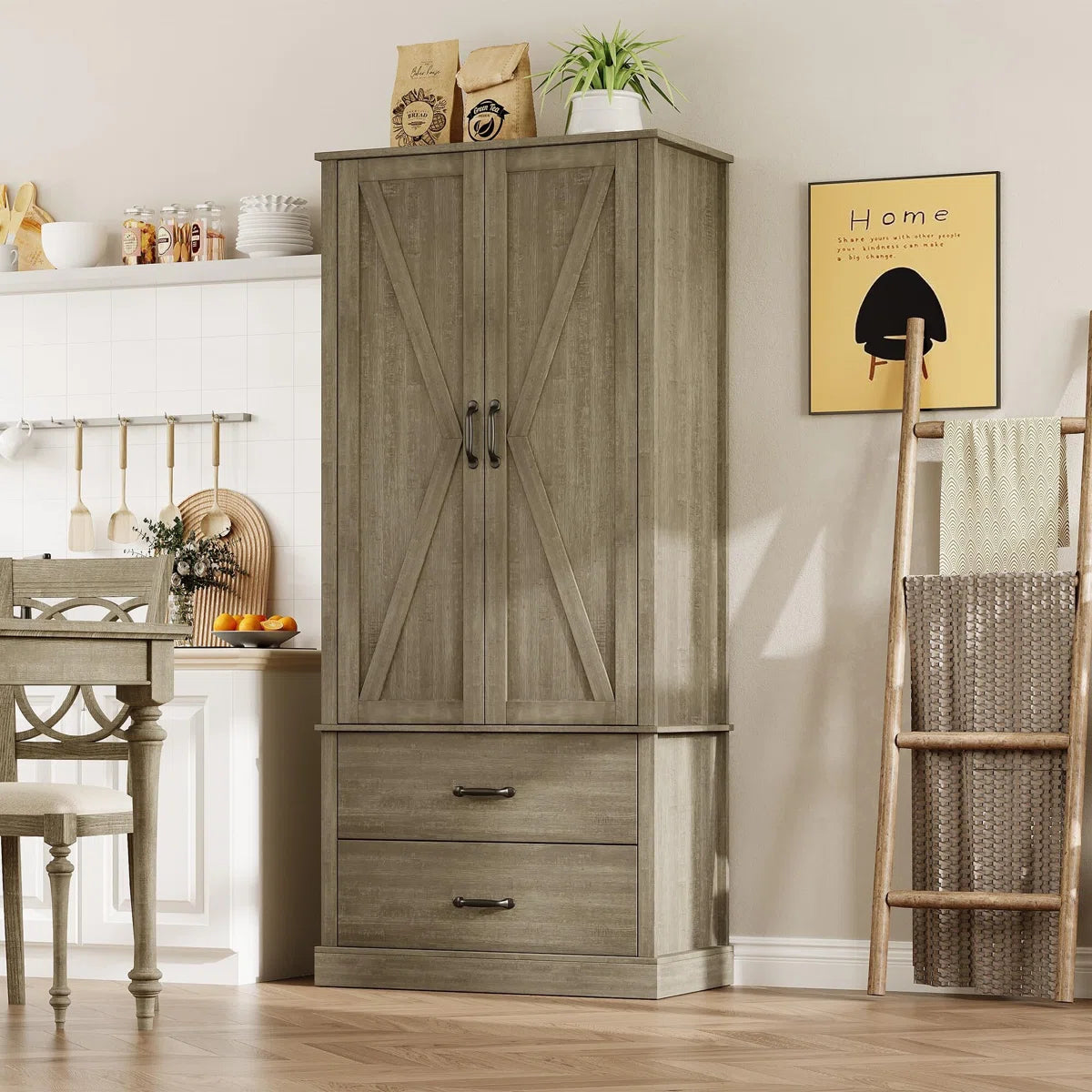 Microwave Stands: Kitchen Pantry Cabinet With Doors And Shelves – Freestanding Tall Microwave Stands for Efficient Storage
