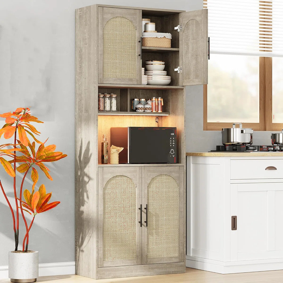 Microwave Stands: Stylish Microwave Stands with Cabinet and LED Lighting
