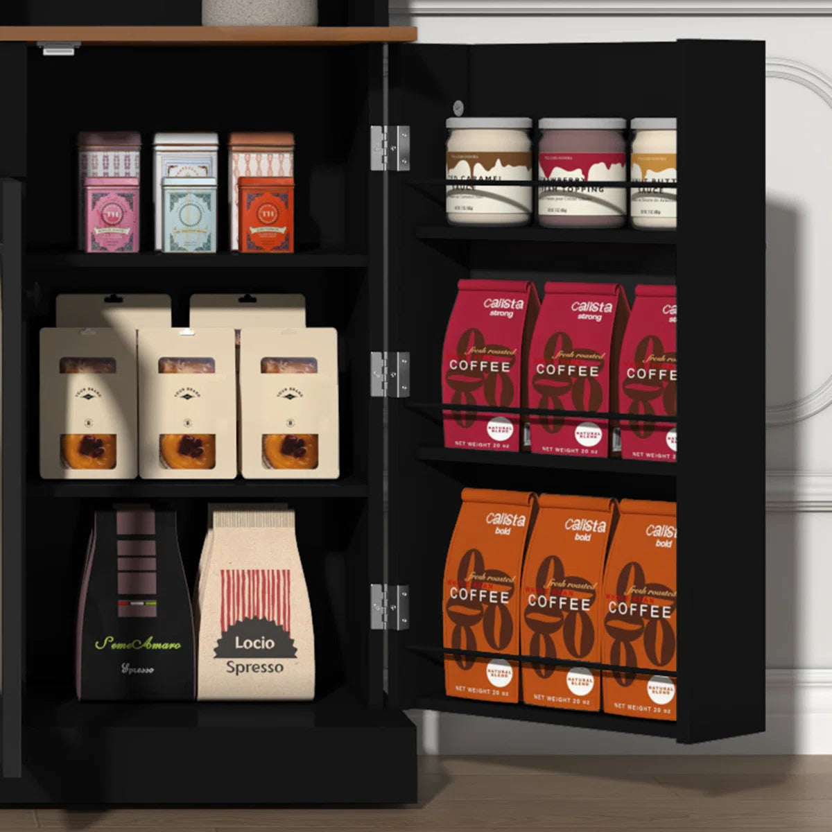 Microwave Stands: Glass-doored Kitchen Pantry Cabinet & Hutch storage