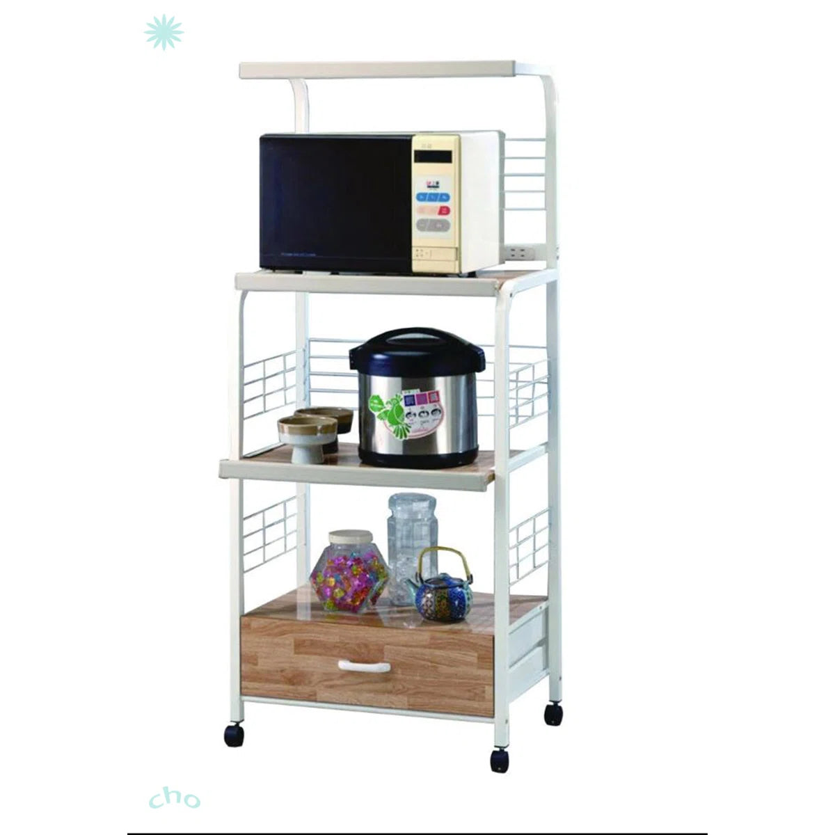 Kitchen Racks: Movable kitchen storage rack with metal frame and caster wheels for flexible organization