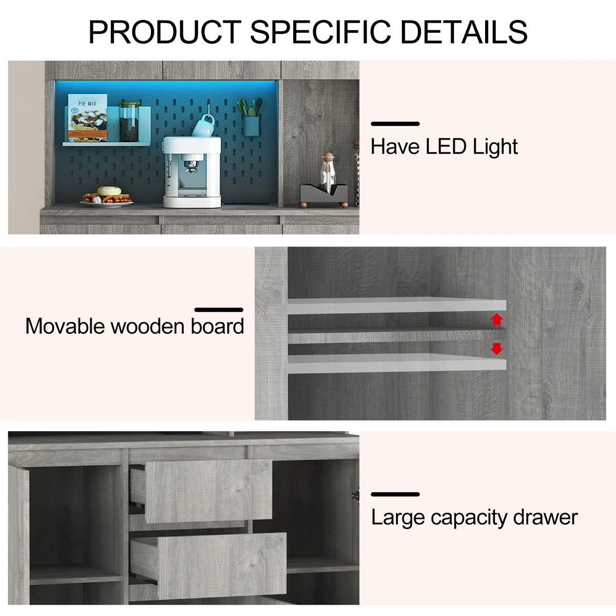 Microwave Stands : Modern Kitchen Sideboard Cabinet with LED & Charging Station – Stylish Microwave Stands for Any Room