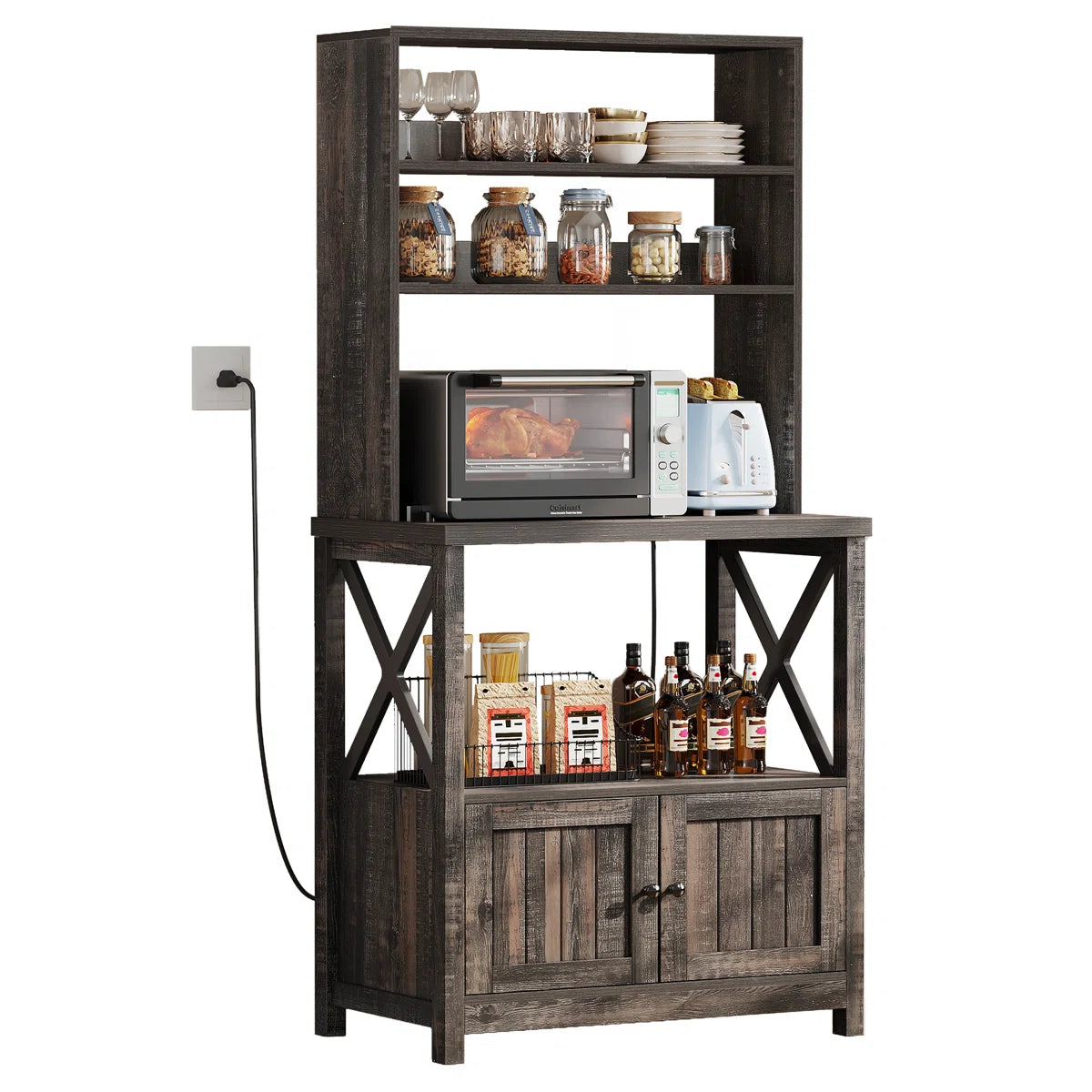 Kitchen Racks: 31.4'' Wooden Baker's Rack Suitable for Microwaves