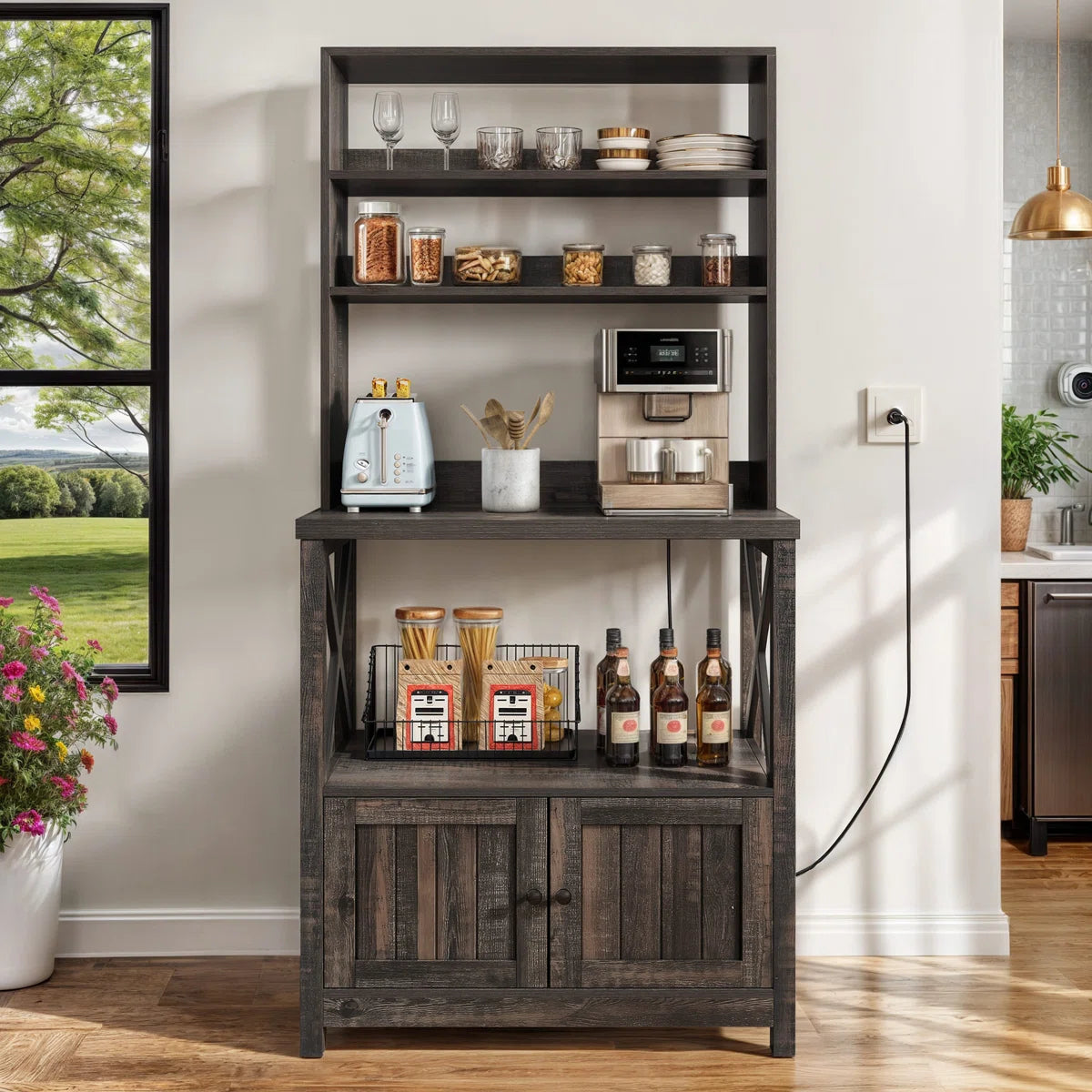 Kitchen Racks: 31.4'' Wooden Baker's Rack Suitable for Microwaves