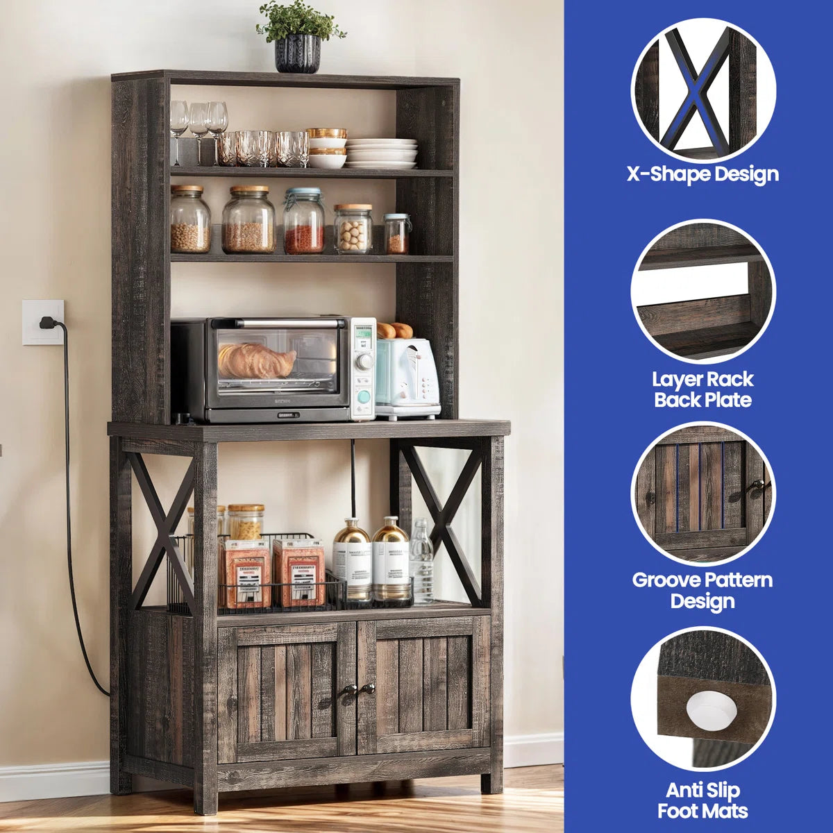 Kitchen Racks: 31.4'' Wooden Baker's Rack Suitable for Microwaves