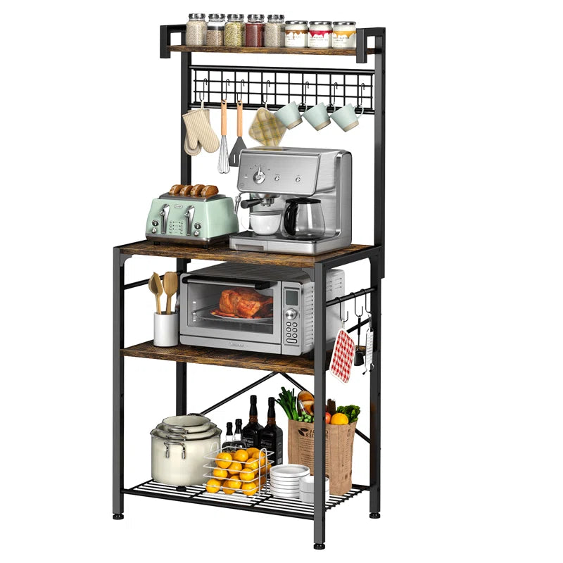 Kitchen Racks: 21.65'' Compact Industrial-Style Kitchen Rack with Microwave and Storage