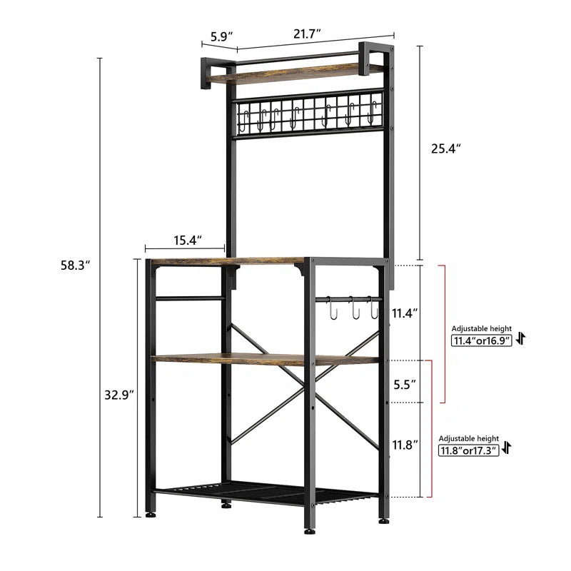 Kitchen Racks: 21.65'' Compact Industrial-Style Kitchen Rack with Microwave and Storage