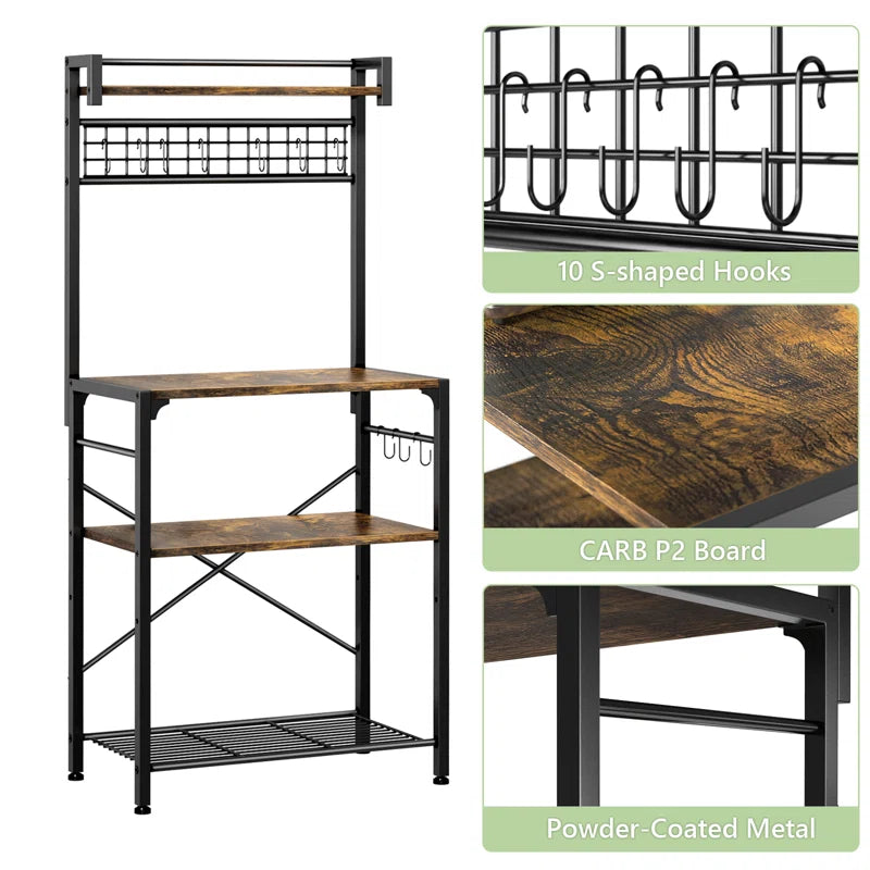 Kitchen Racks: 21.65'' Compact Industrial-Style Kitchen Rack with Microwave and Storage