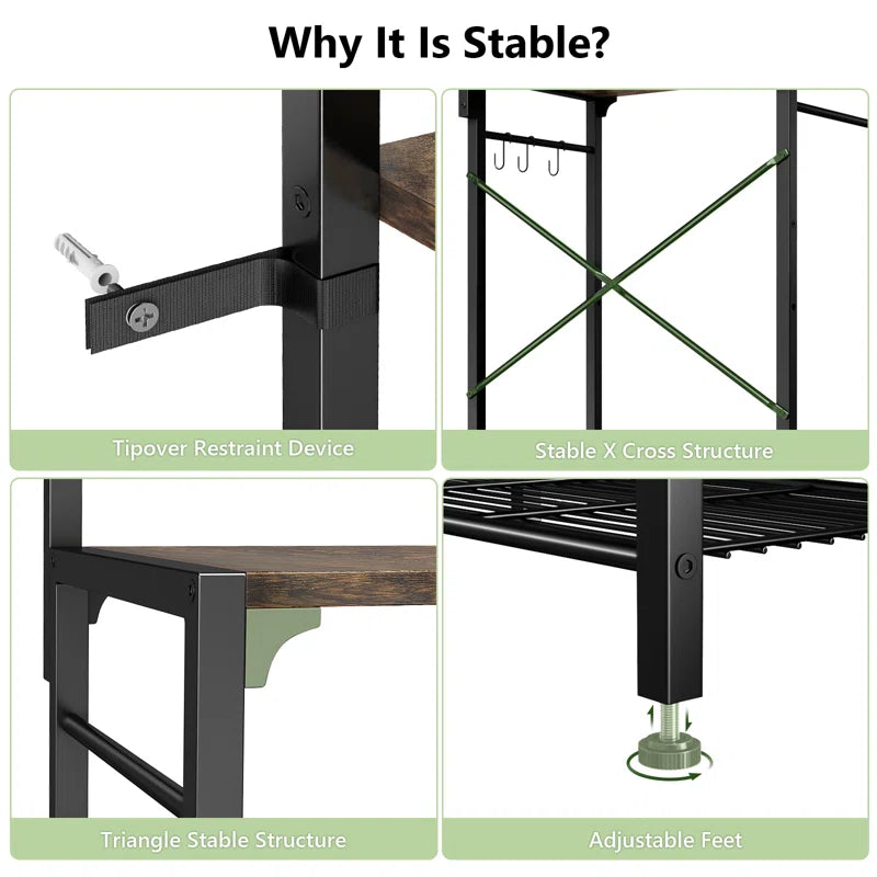 Kitchen Racks: 21.65'' Compact Industrial-Style Kitchen Rack with Microwave and Storage
