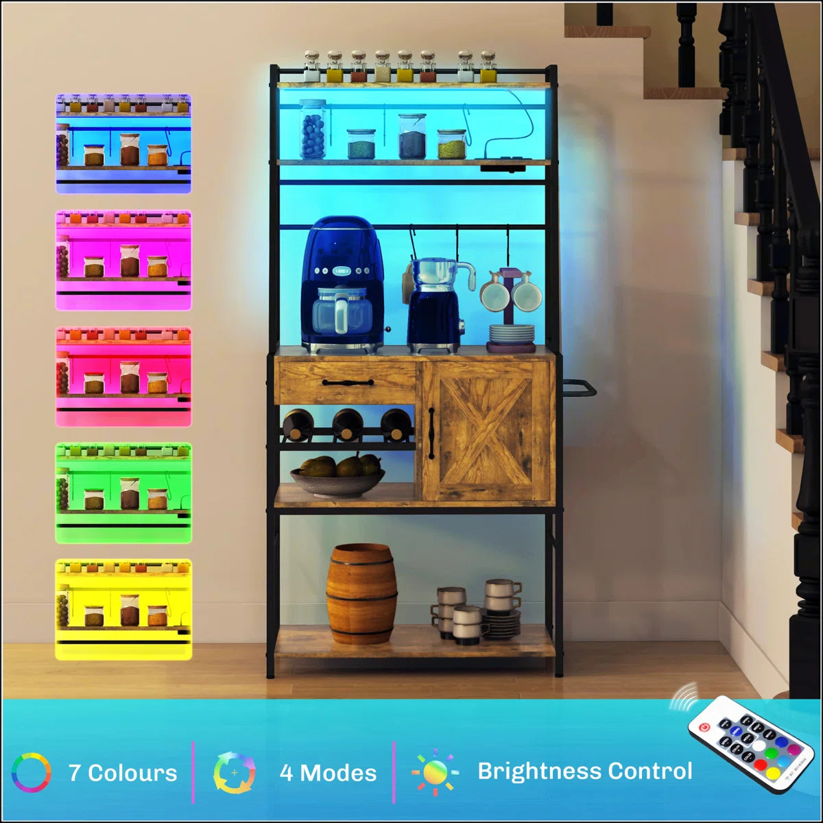 Kitchen Rack: LED Lights with Power Outlet on Baker's Rack