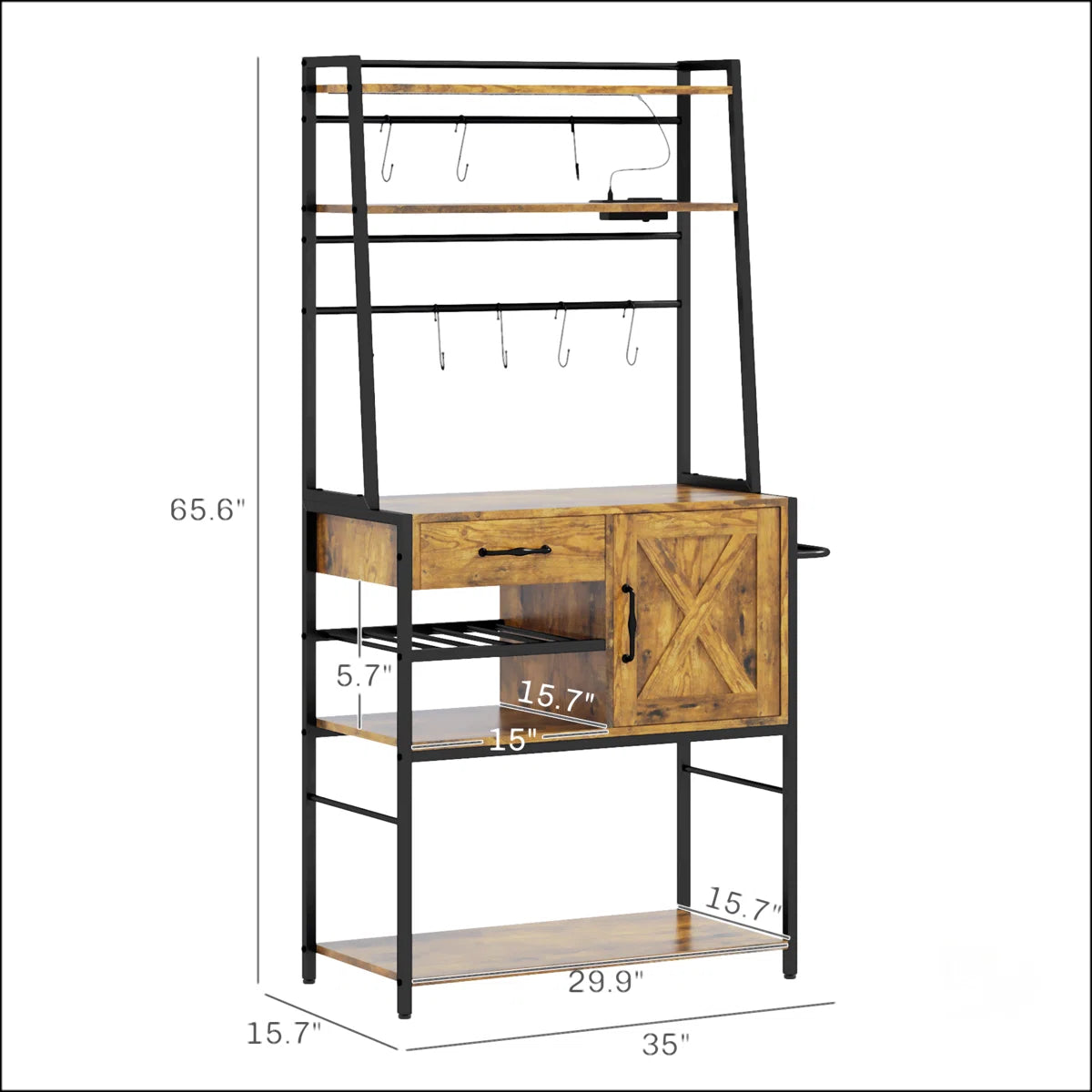 Kitchen Rack: LED Lights with Power Outlet on Baker's Rack