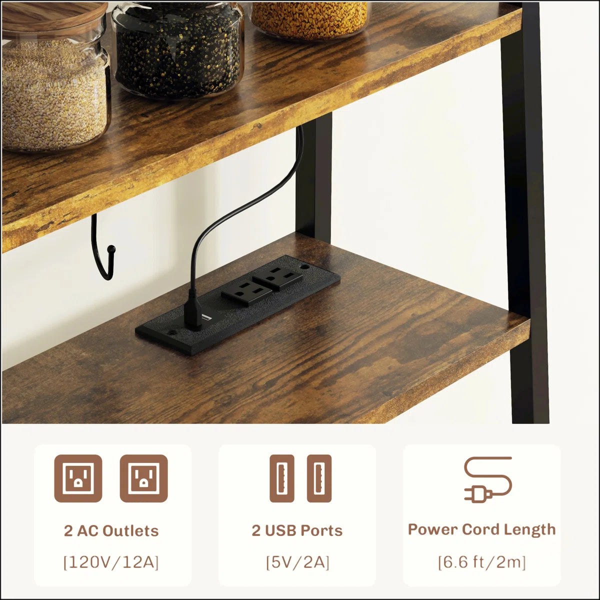 Kitchen Rack: LED Lights with Power Outlet on Baker's Rack