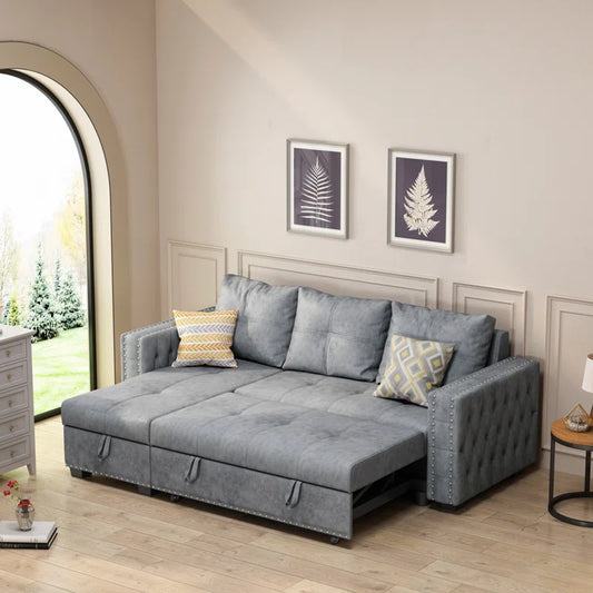 L Shape Sofa Cum Bed: 90.5'' Upholstered Sofa Bed