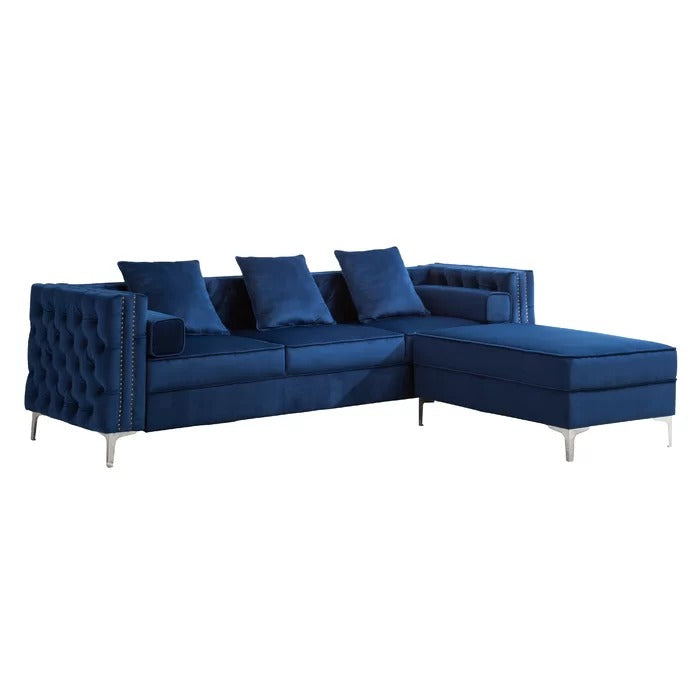 L Shape Sofa Set: 104" Wide Velvet Reversible Modular Sofa