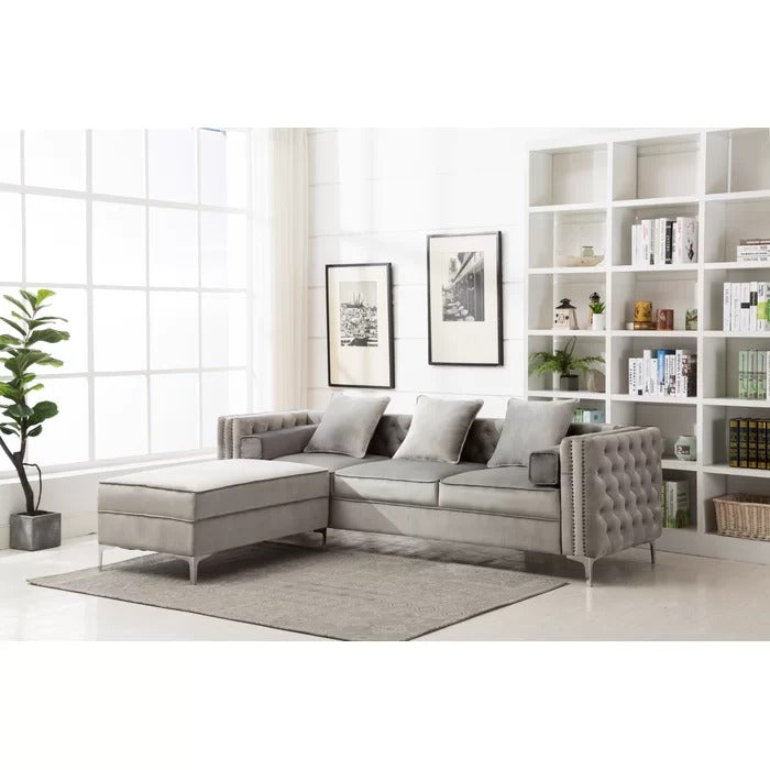 L Shape Sofa Set: 104" Wide Velvet Reversible Modular Sofa