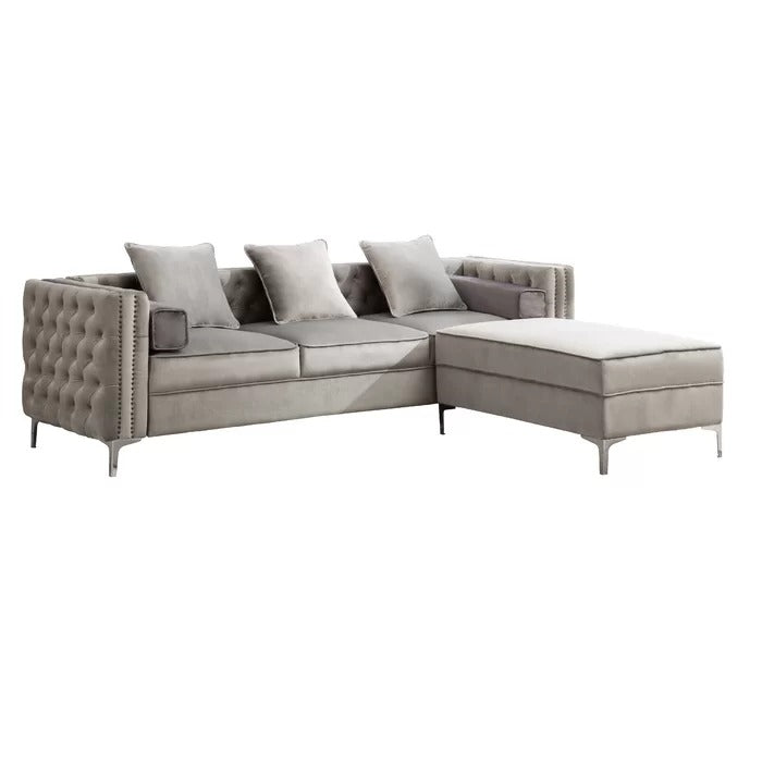 L Shape Sofa Set: 104" Wide Velvet Reversible Modular Sofa