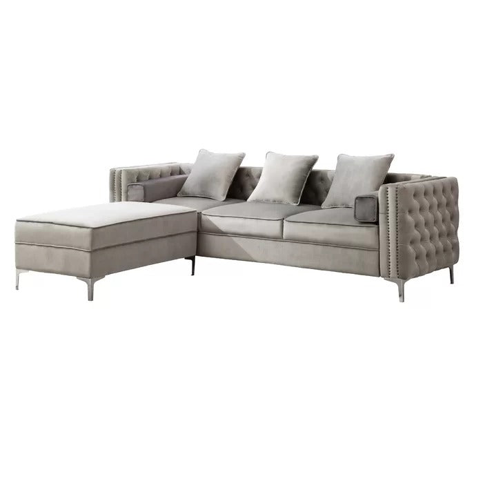 L Shape Sofa Set: 104" Wide Velvet Reversible Modular Sofa